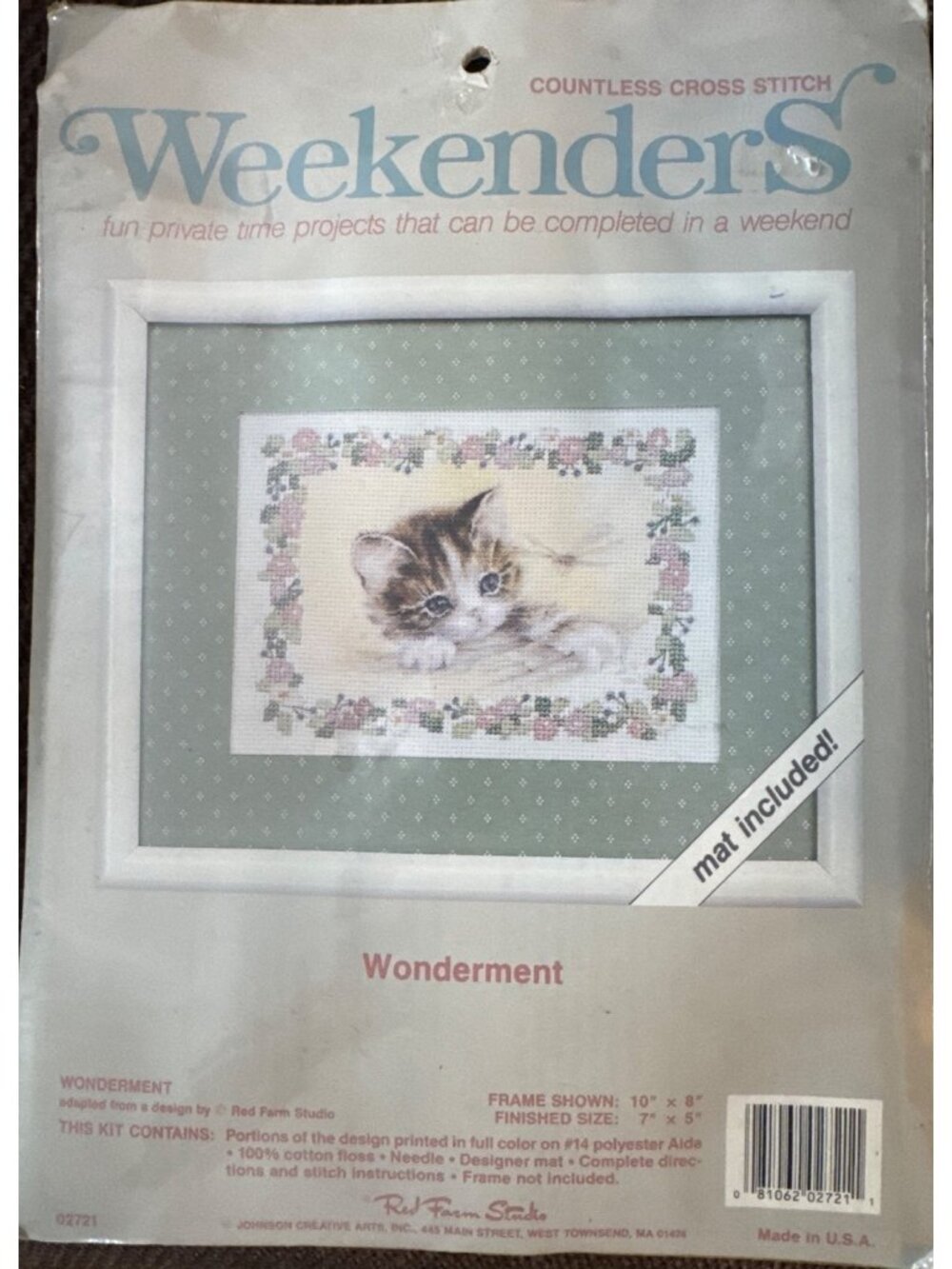 Countless Cross Stitch Kit Wonderment Kitten Design Mat New